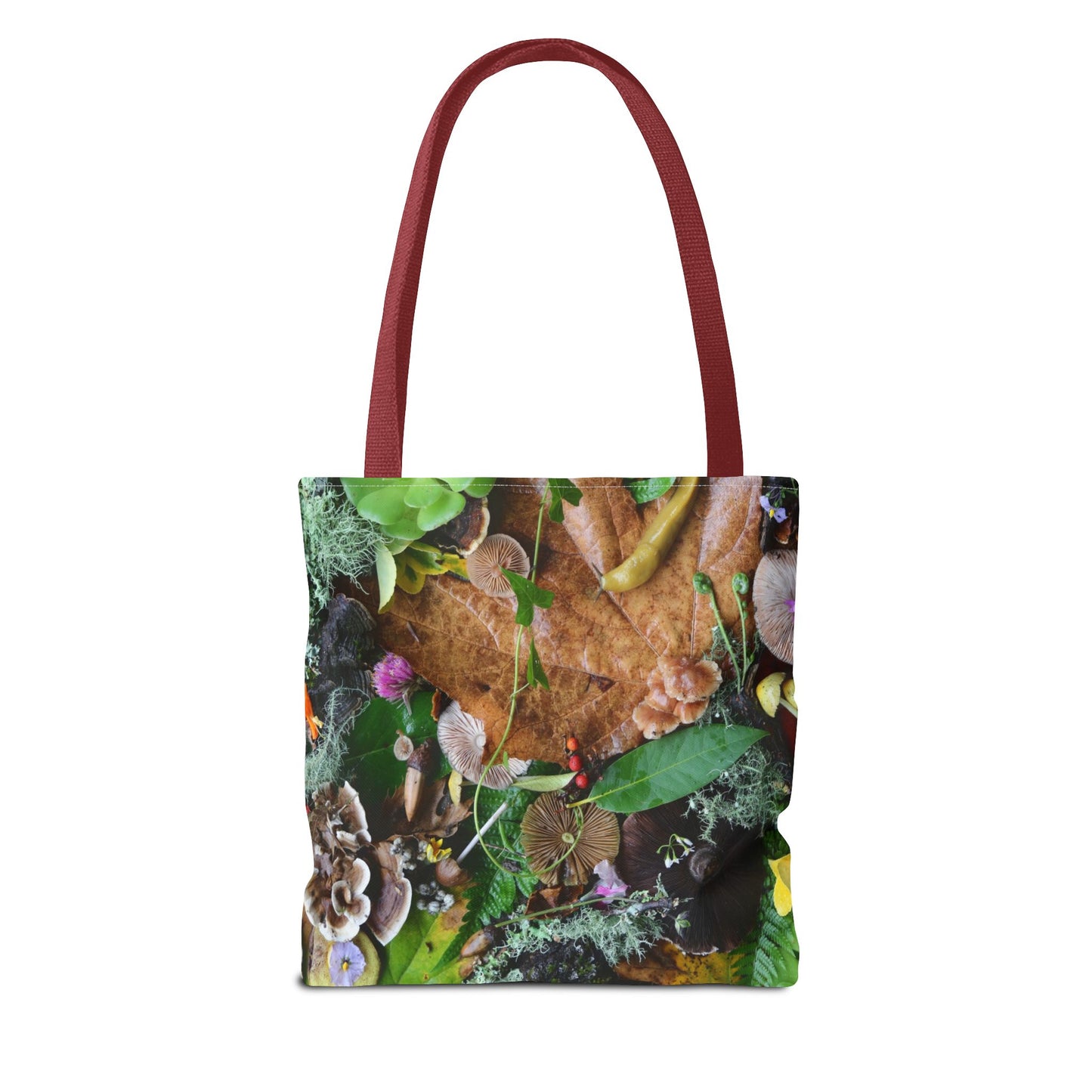 Banana Slug Forest Floor Tote Bag – Nature-Inspired All-Over Print Tote