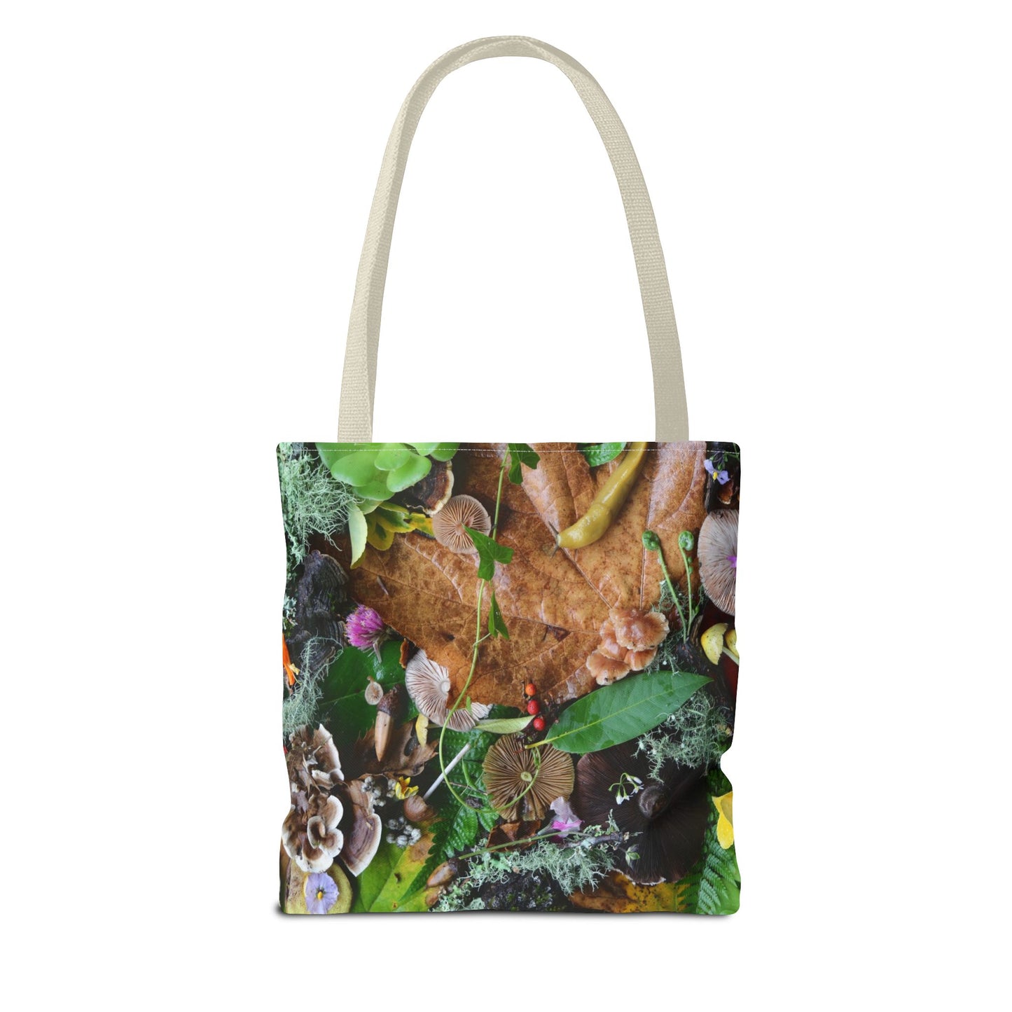 Banana Slug Forest Floor Tote Bag – Nature-Inspired All-Over Print Tote