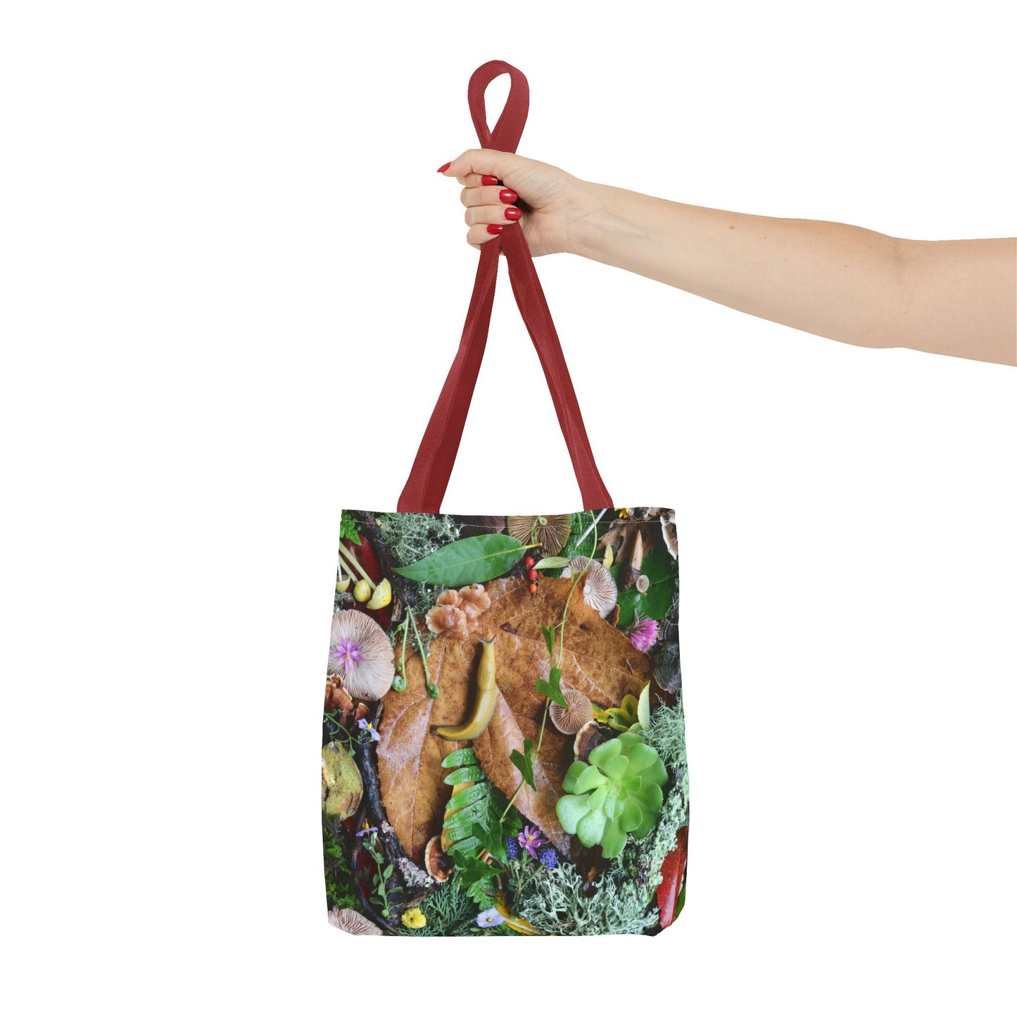 Banana Slug Forest Floor Tote Bag – Nature-Inspired All-Over Print Tote