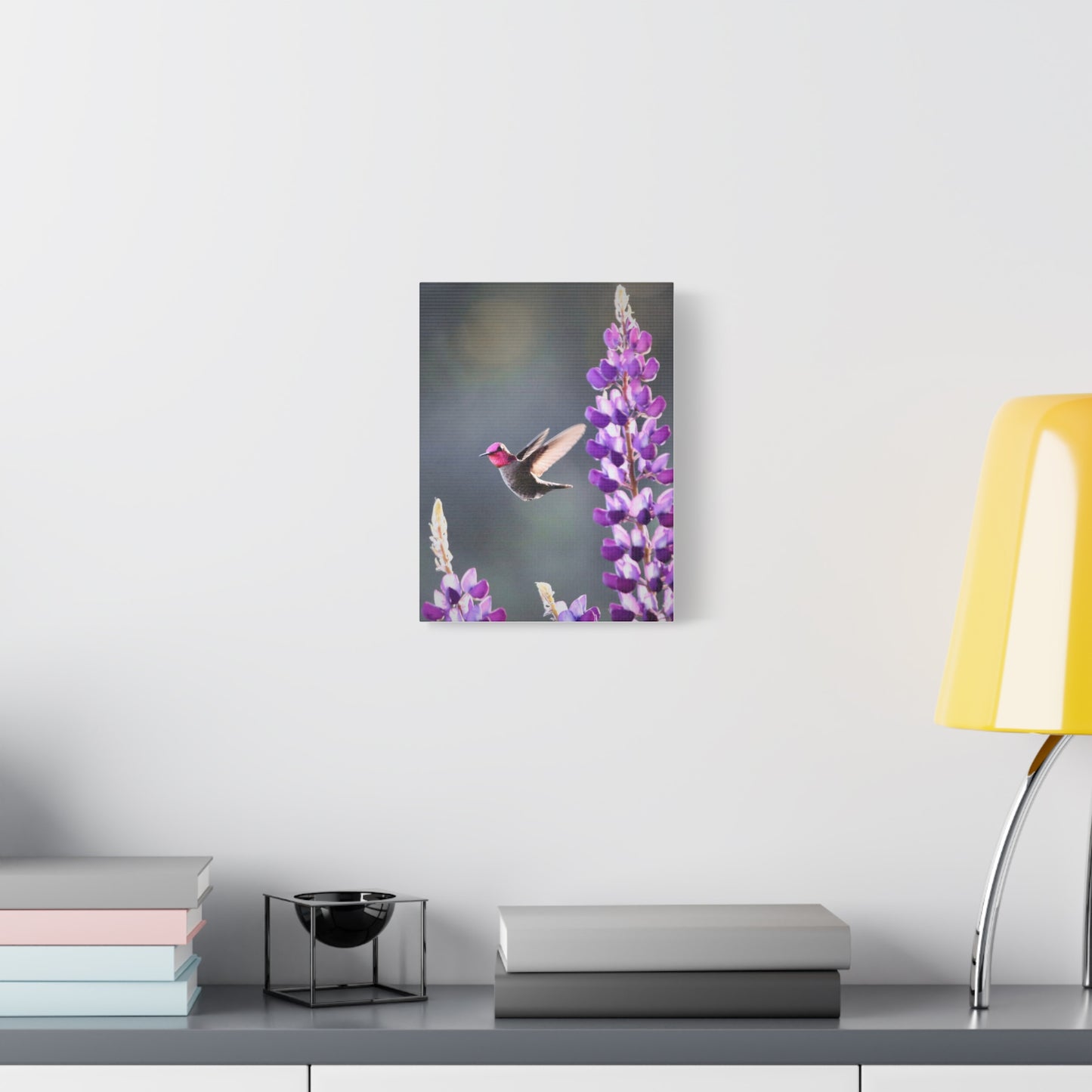 Hummingbird & Lupine Canvas Print — Matte Stretched Wall Art