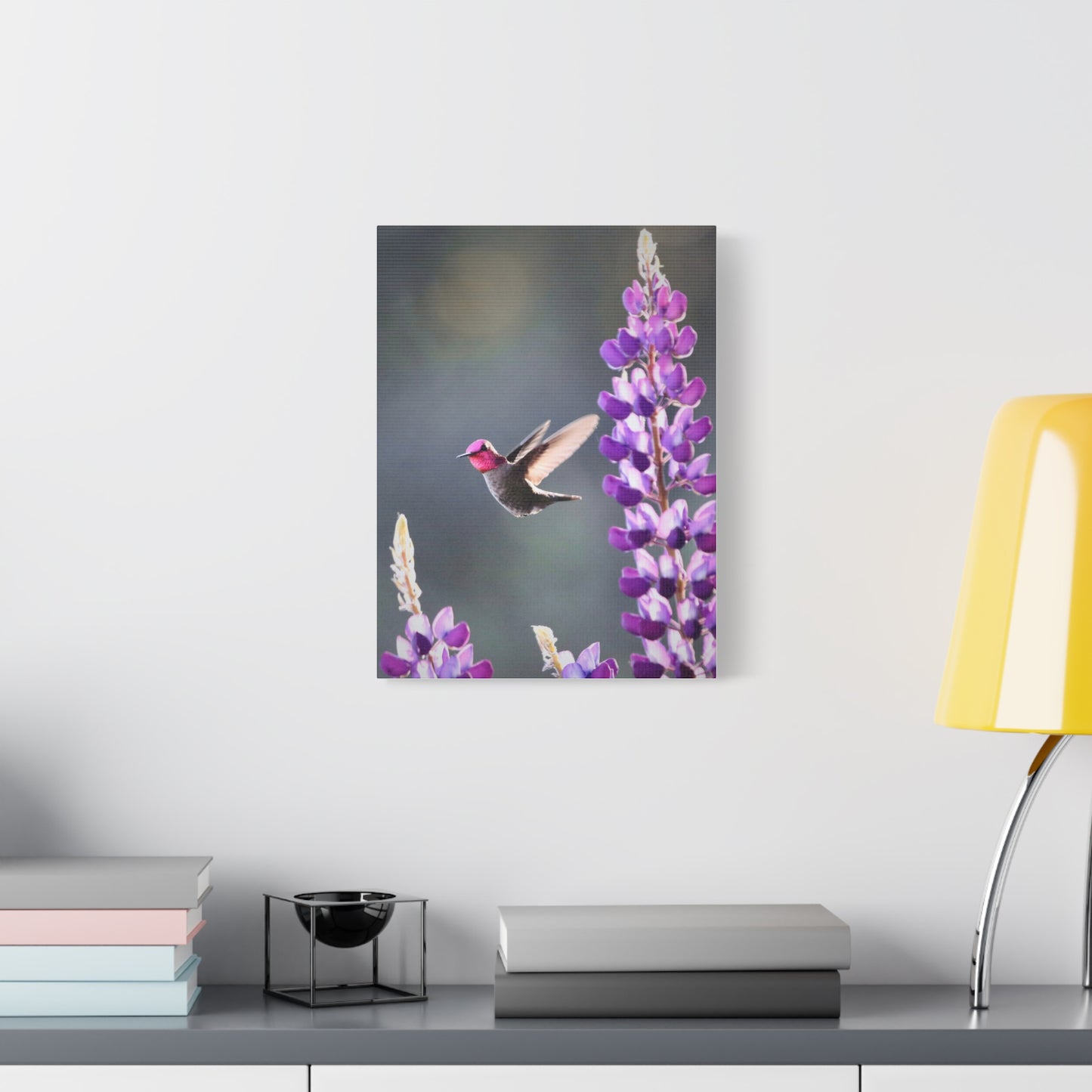 Hummingbird & Lupine Canvas Print — Matte Stretched Wall Art
