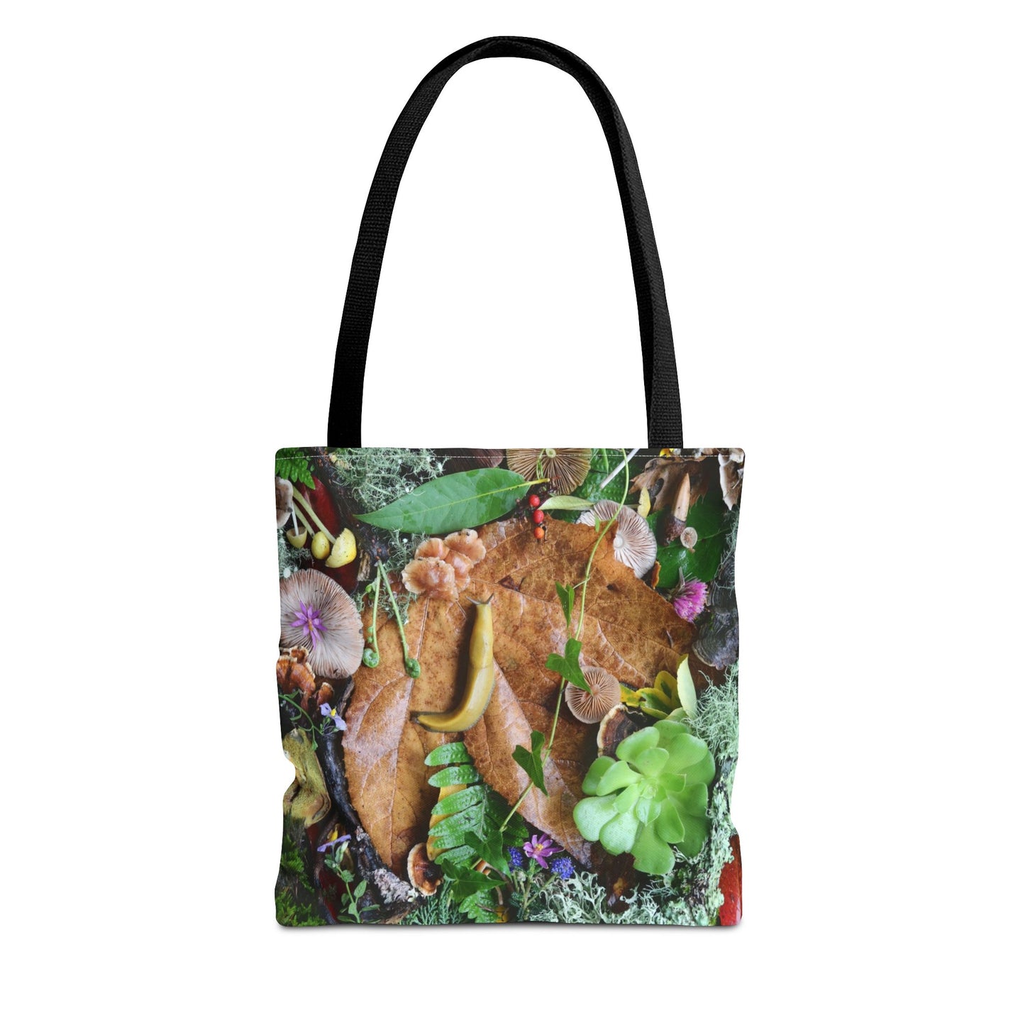 Banana Slug Forest Floor Tote Bag – Nature-Inspired All-Over Print Tote