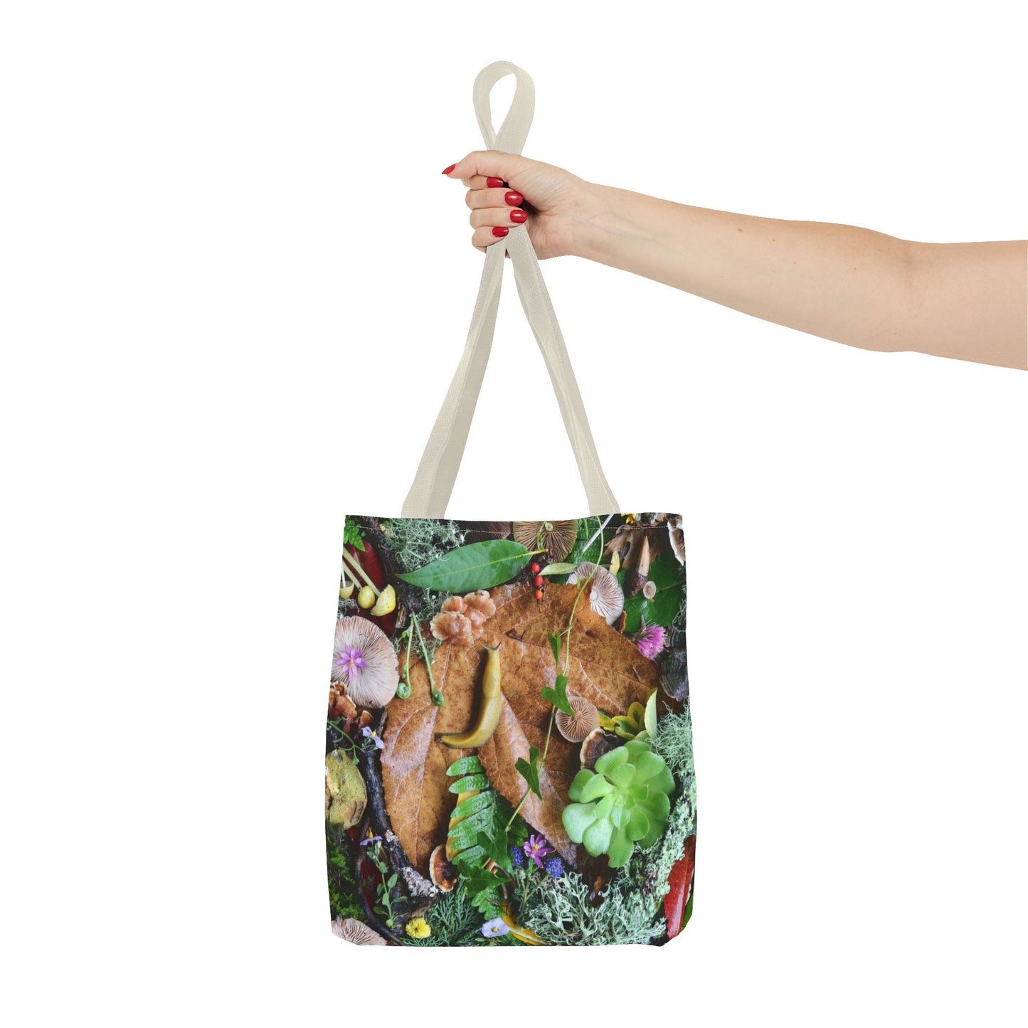Banana Slug Forest Floor Tote Bag – Nature-Inspired All-Over Print Tote